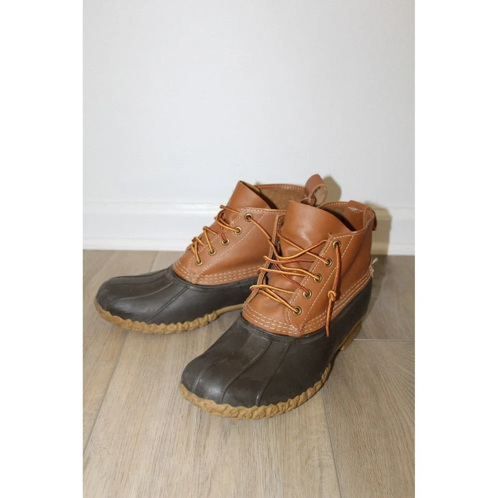 LL Bean Boots 6 Inch Duck Boots Tan Brown Leather Rubber Men's 9M Made in USA
